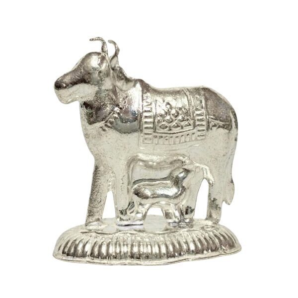 German Silver Kamdhenu Cow and Calf Idol