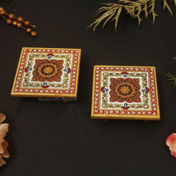 Floral Painted Marble Chowki