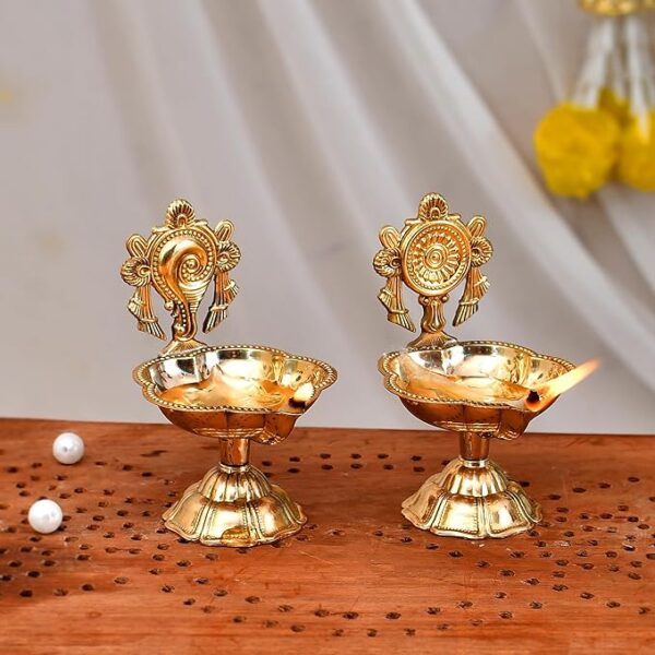 Pure Brass Shanku Chakra kuber Diya Diwali Decoration Item for Home Decor