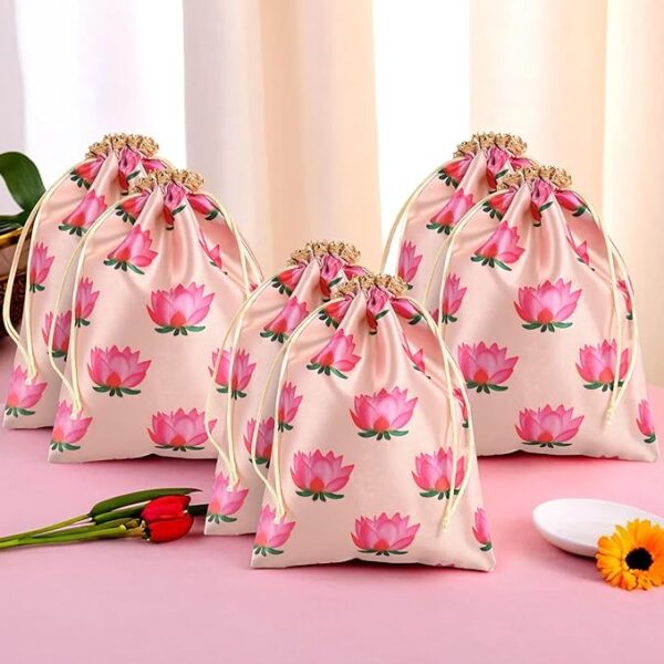 Wedding-Party Bags,Baby Shower Potli | Lotus Print | Cream