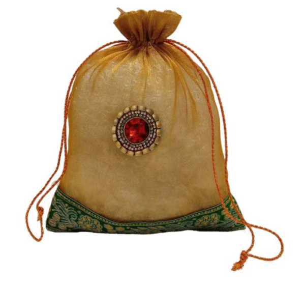 Gold Tissue Potli With Motif