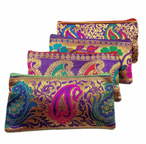 Raw Silk Pouches in Assorted Designs and Patterns