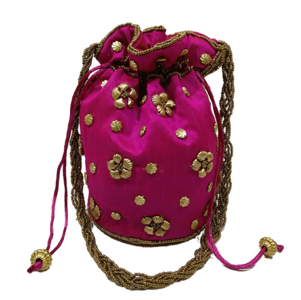 Raw Silk Potli With Rich Floral Embroidery