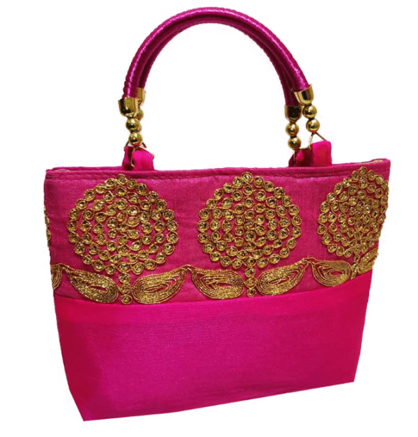 Raw Silk Handbag With Floral Sitara Work