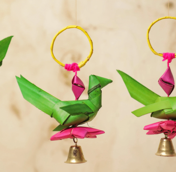 Palm Leaf Parrots with Brass Bell